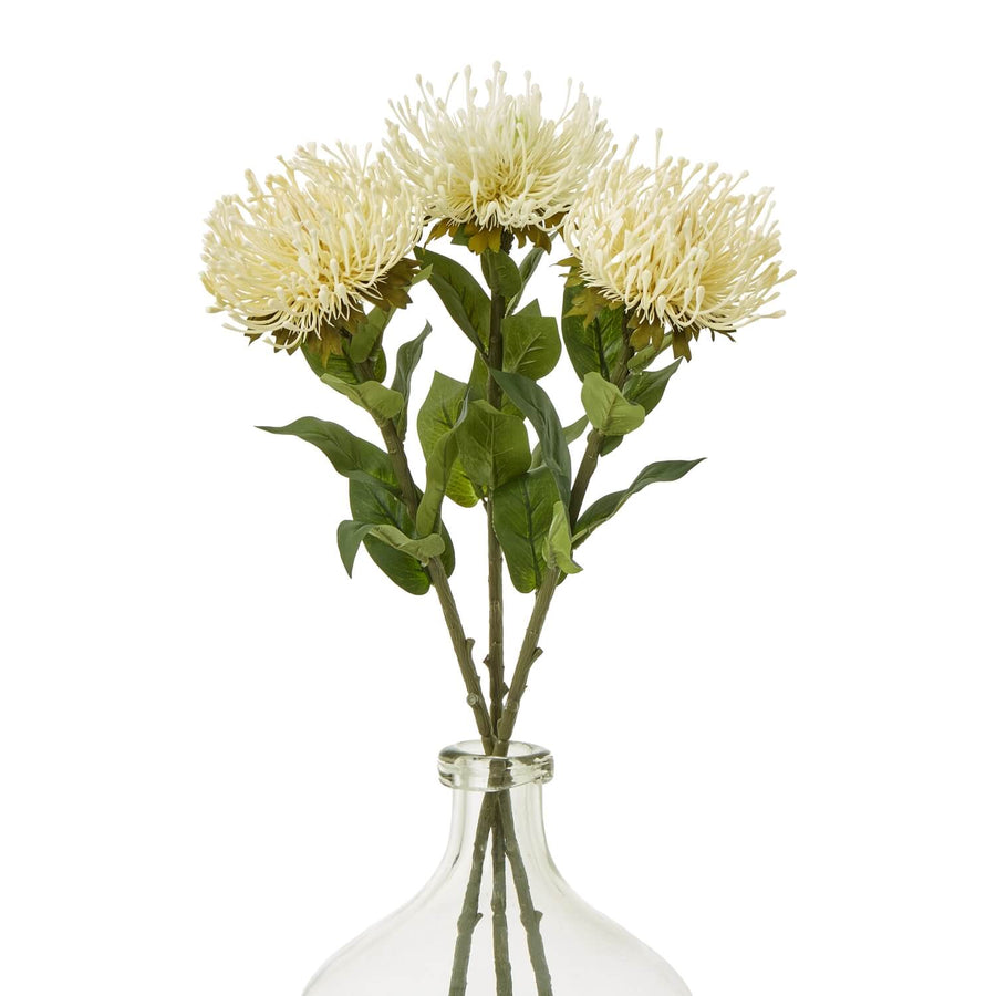 Cream Protea Lorea artificial stem with lifelike spherical bloom, soft cream color, 73cm height for vases by Sostter at brixbailey.com