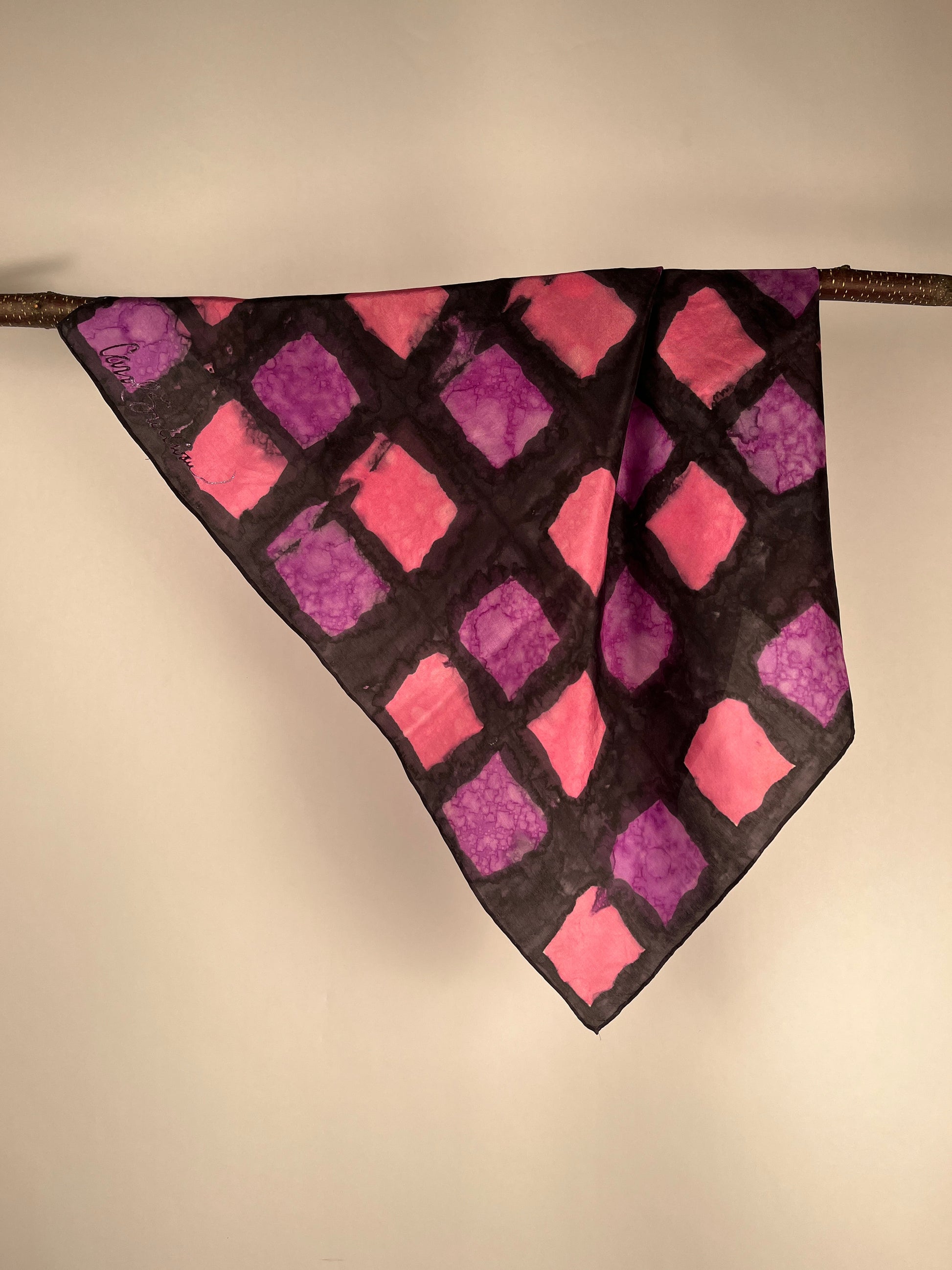 Squares on Square Shibori" - Hand-dyed Silk Scarf - $75