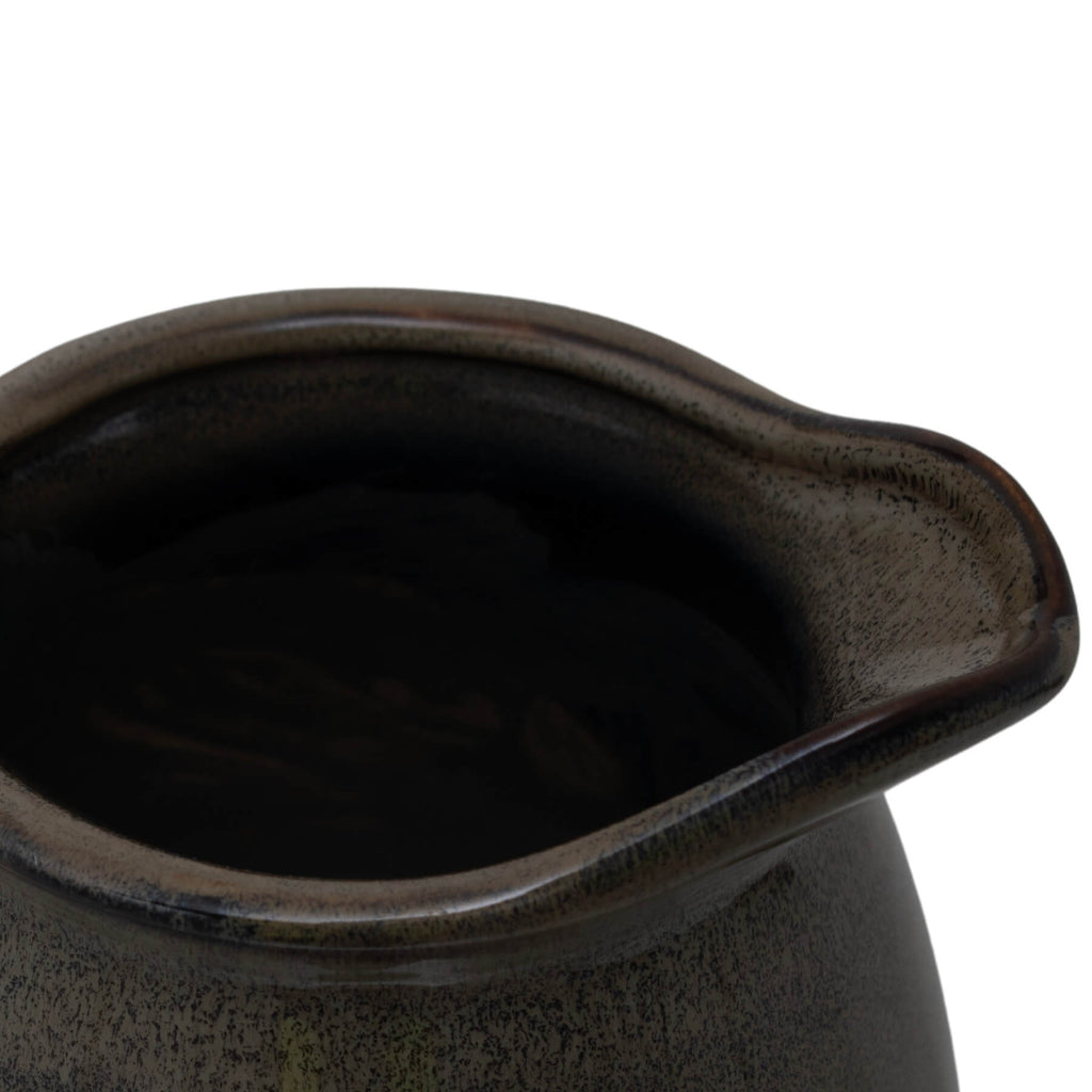 Handcrafted ceramic vase with charcoal-to-olive ombre reactive glaze, organic modern design, 22cm height. by Sostter at brixbailey.com