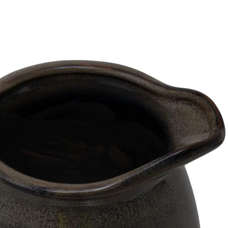 Handcrafted ceramic vase with charcoal-to-olive ombre reactive glaze, organic modern design, 22cm height. by Sostter at brixbailey.com