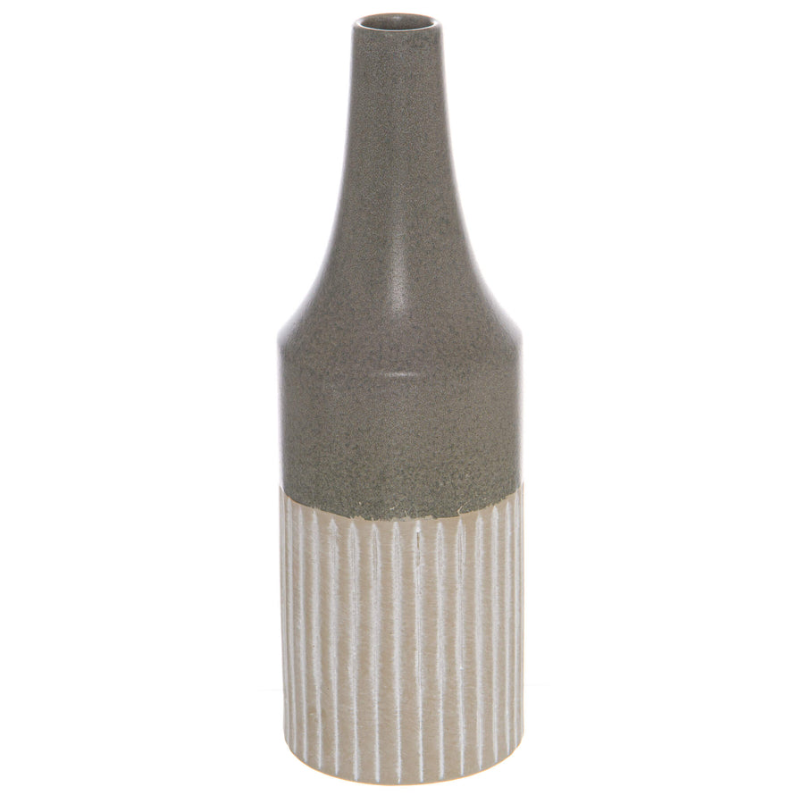 Modern grey ceramic vase with convex silhouette and matte finish, 38cm tall, for contemporary home decor by Sostter at brixbailey.com