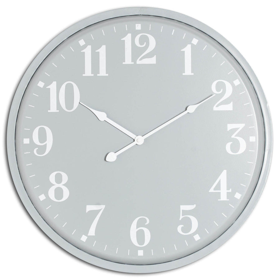 Minimalist grey metal wall clock with geometric design, casting dynamic shadows, for modern industrial decor by Sostter at brixbailey.com