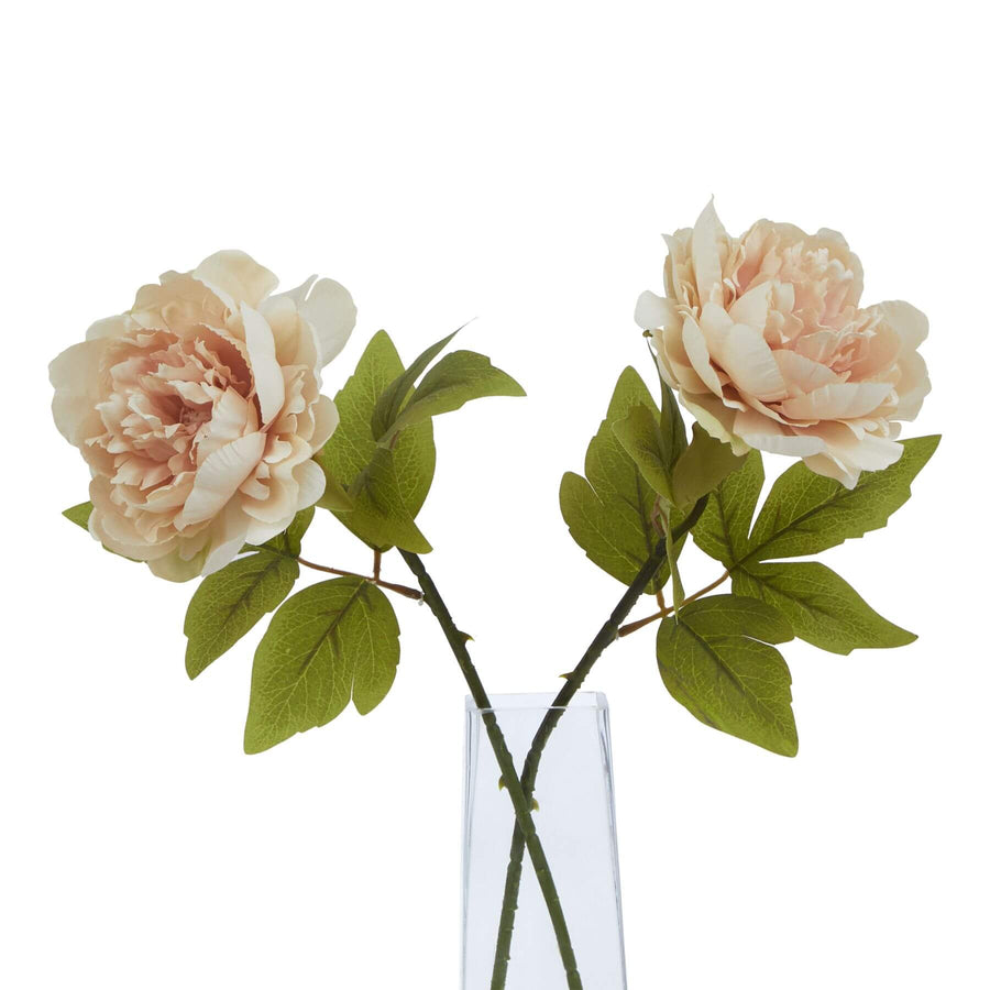 Blush pink faux peony stem with lifelike petals and foliage, 52cm tall, for elegant home decor by Sostter at brixbailey.com