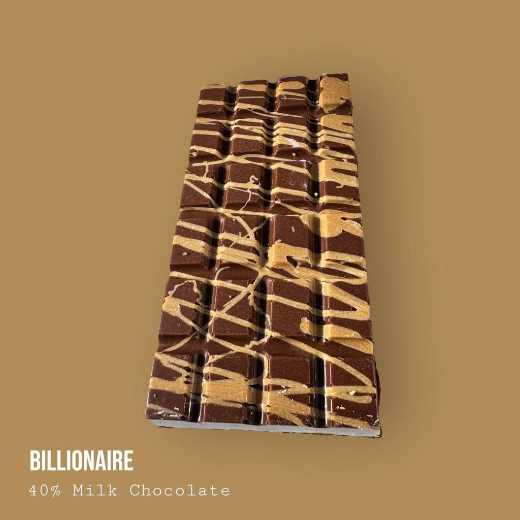 Milk Chocolate Billionaire bar with chocolate infused salted caramel topped with shortbread biscuit 245g