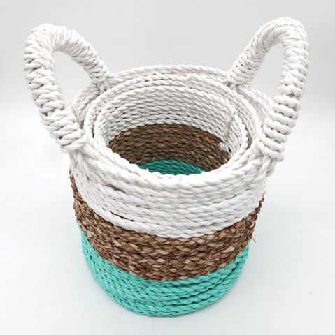 Set of 3 Green Seagrass Storage Baskets 14-16-17 cm