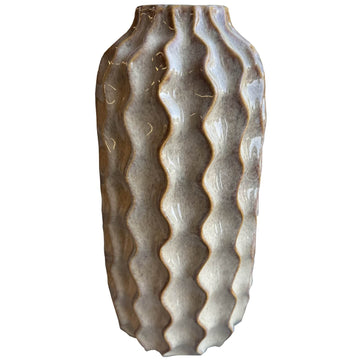 Handcrafted ceramic wave vase in desert brown, organic contemporary design with undulating curves, 39cm tall. by Sostter at brixbailey.com