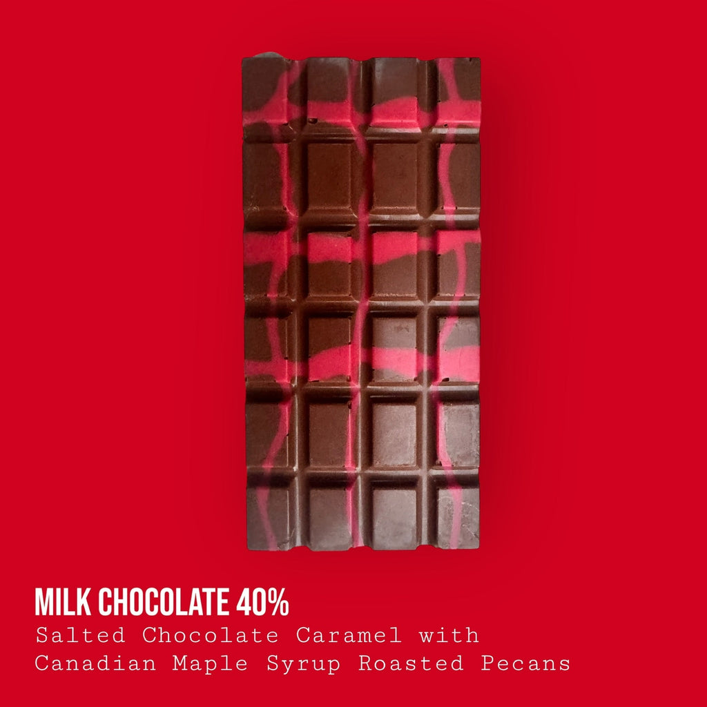 Milk Chocolate salted chocolate caramel with Canadian maple syrup roasted pecans 230g