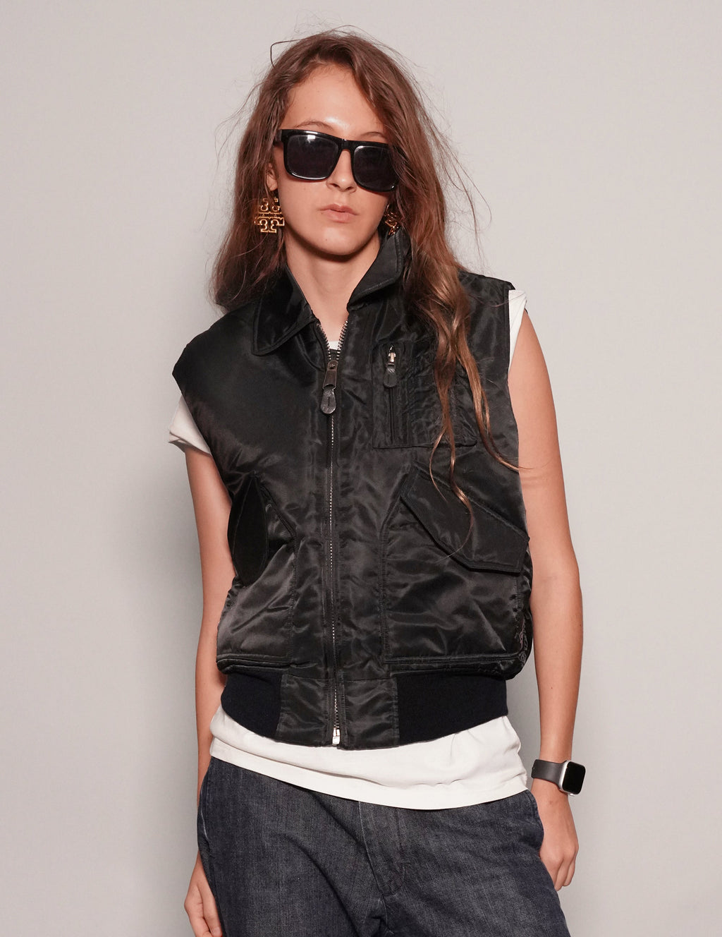 Light Weight Collared Bomber Gilet in Black