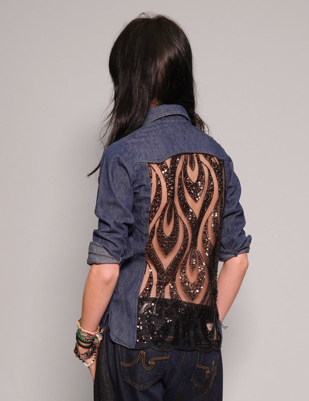 Party Back Shirt - Slim Fit - Black Sequin