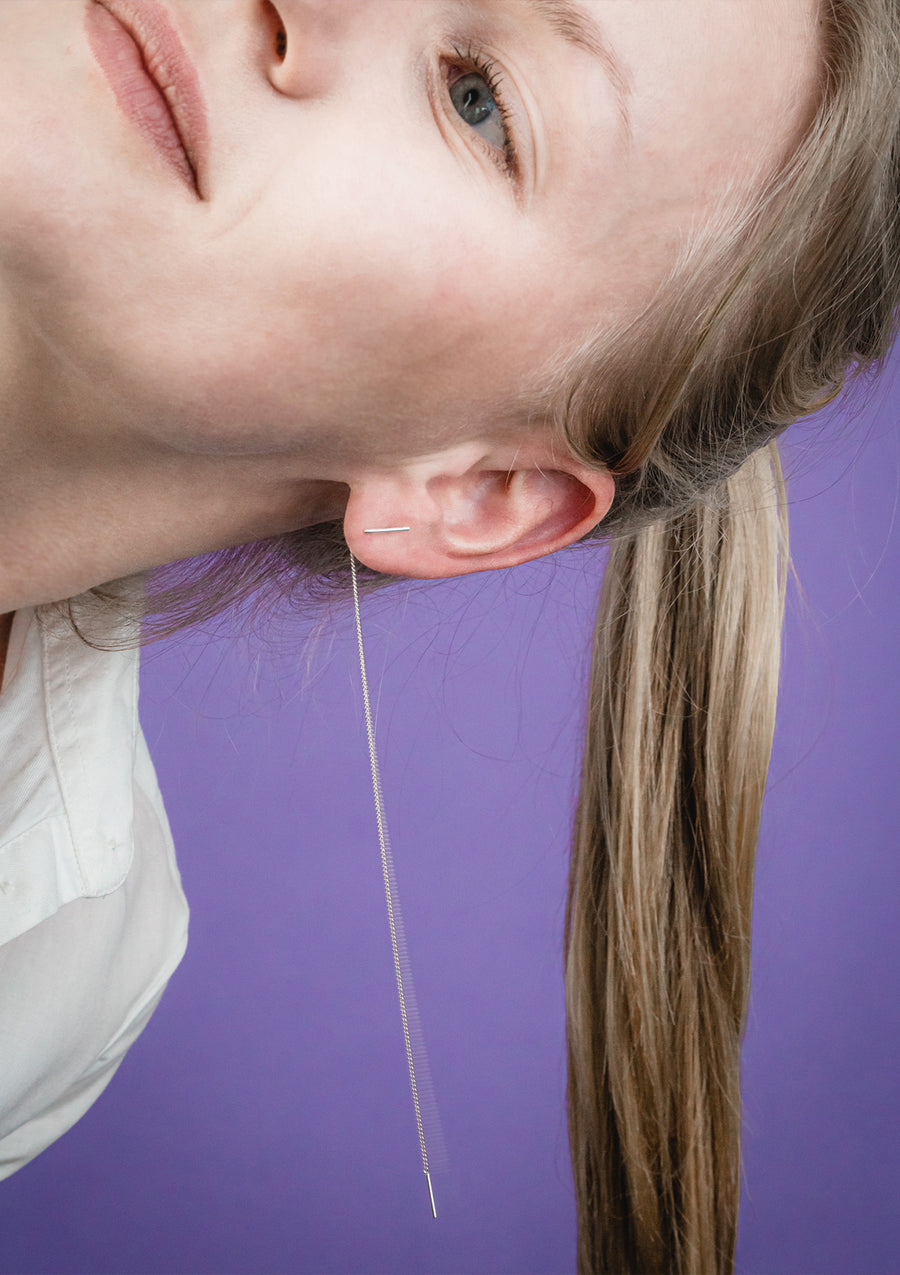 SWING Earrings: Sleek Silver Chains & Minimalist Bars – Handcrafted by Maarja Palu at www.brixbailey.com