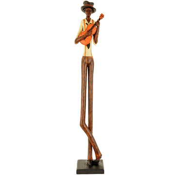 Bronze and copper jazz musician sculpture playing violin, art deco style, resin with metallic finish by Sostter at brixbailey.com