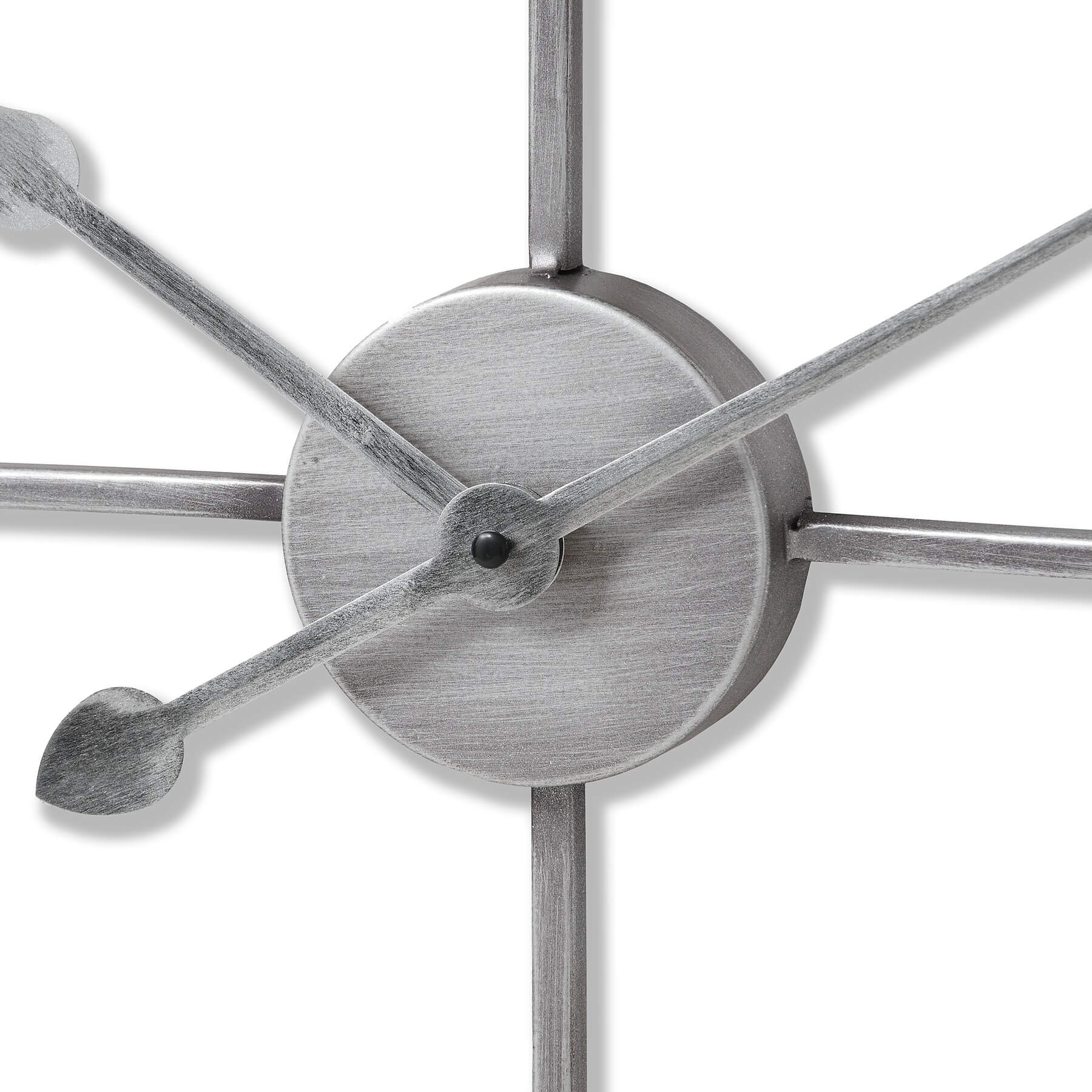 Silver heart-shaped skeleton wall clock with roman numerals, 89cm metal frame, minimalist decor by Sostter at brixbailey.com