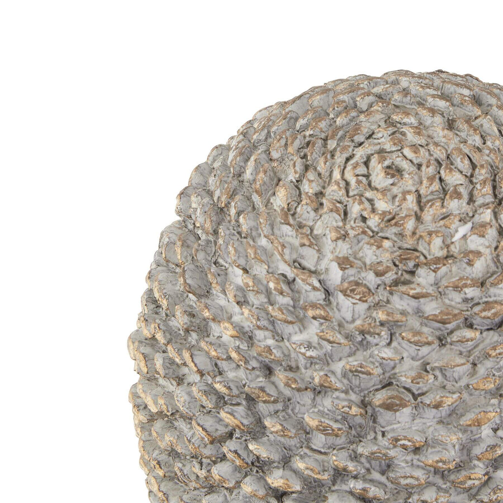Handcrafted grey ceramic pinecone ornament with gold accents, 35cm tall, for modern home decor by Sostter at brixbailey.com