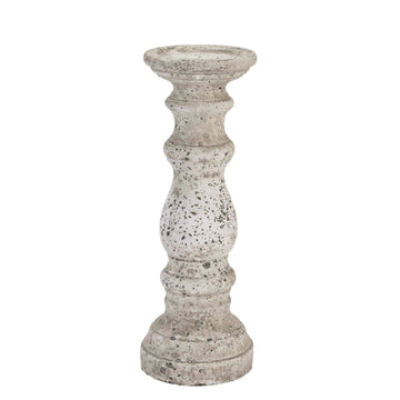 Stone ceramic column candle holder with Greco-Roman-inspired design in neutral matte finish, 38cm tall by Sostter at brixbailey.com
