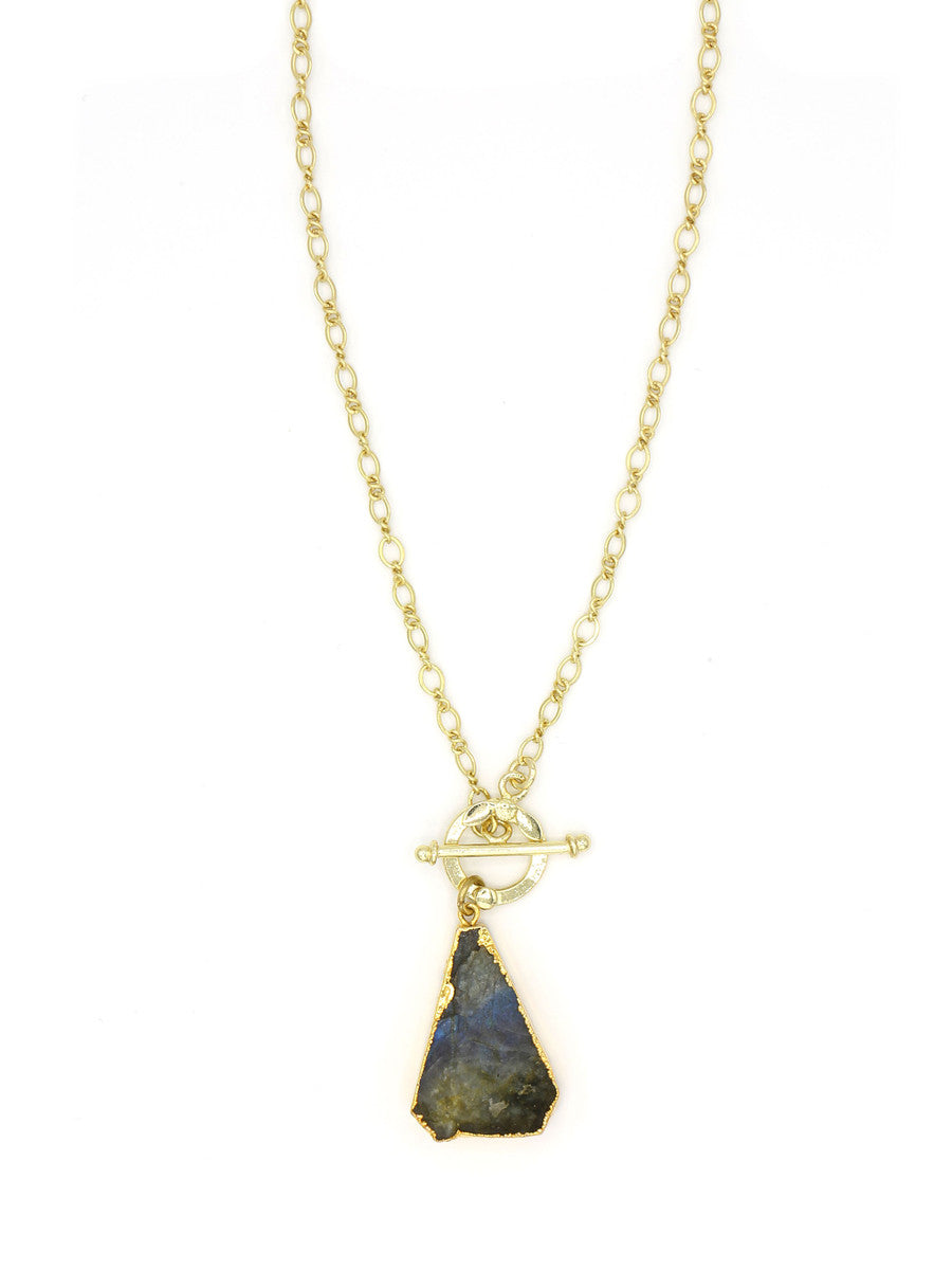 Labradorite Triangle Necklace in Brass