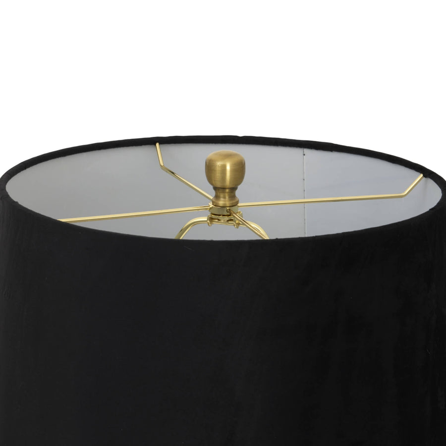 Luxton table lamp with hand-carved fluted glass base and black velvet shade for elegant ambient lighting by Sostter at brixbailey.com