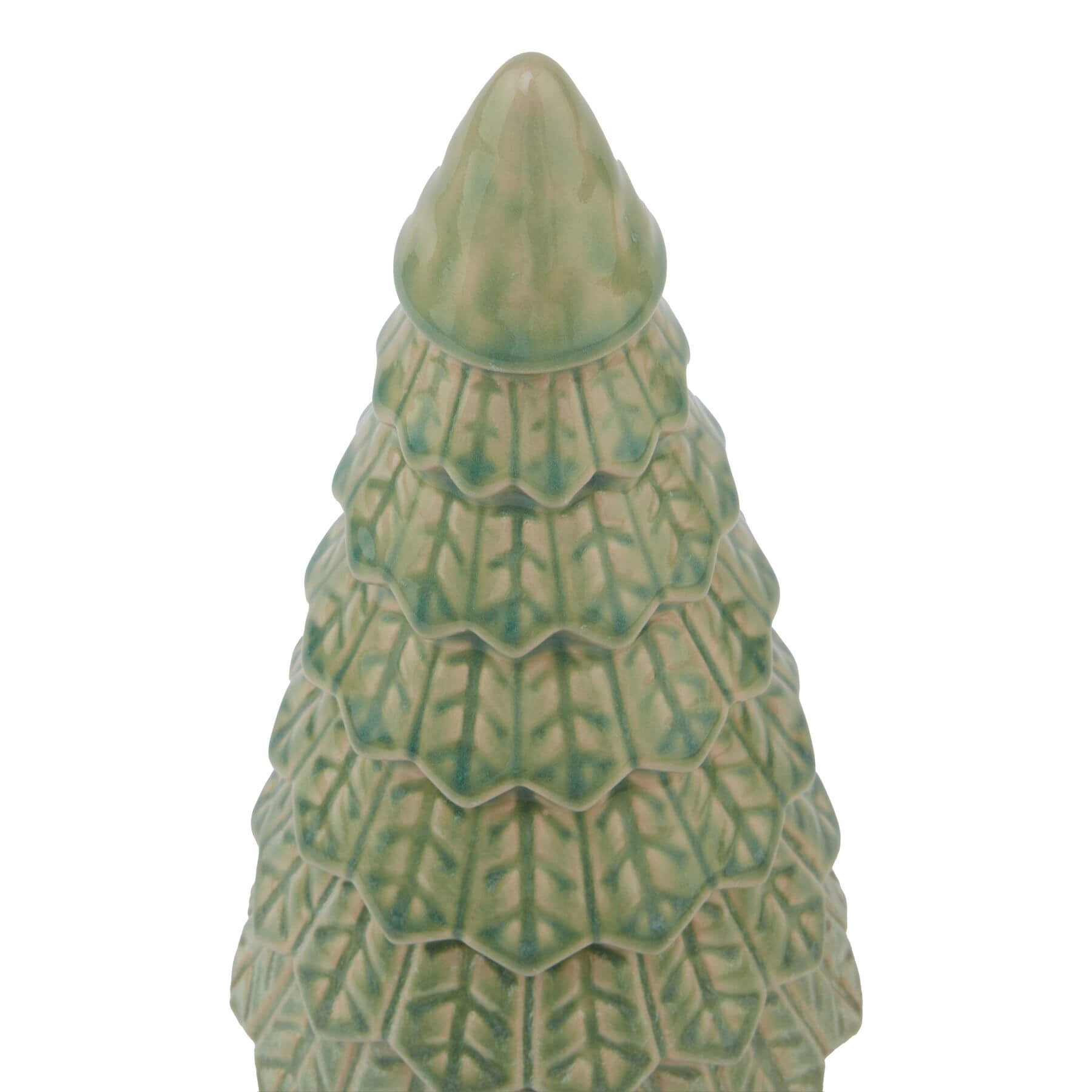 Handcrafted ceramic fir tree sculpture in matte green glaze, minimalist Christmas dÃ©cor with stable base by Sostter at brixbailey.com