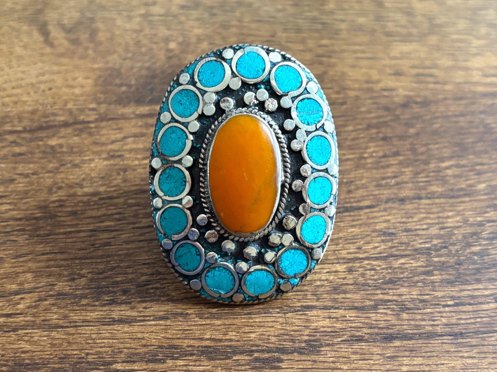 Large Ethnic Adjustable Tibetan Silver Rings, Turquoise, Coral Inlay Rings.