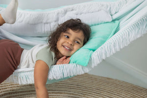 Blue Lagoon Hammock: Serenity & Style for Every Home - Handmade in Poland, Child-Safe & Comfortable by Sówka at www.brixbailey.com