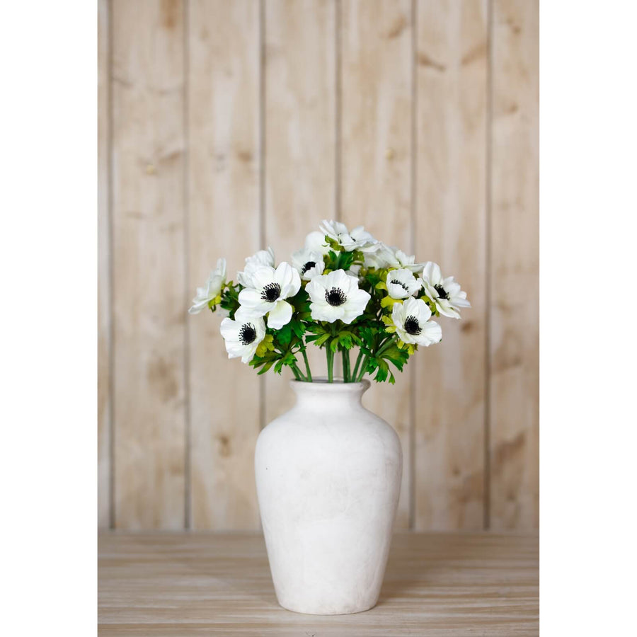 White Anemone Spray with lifelike petals and lush foliage, 56cm tall, perfect for modern or farmhouse decor by Sostter at brixbailey.com