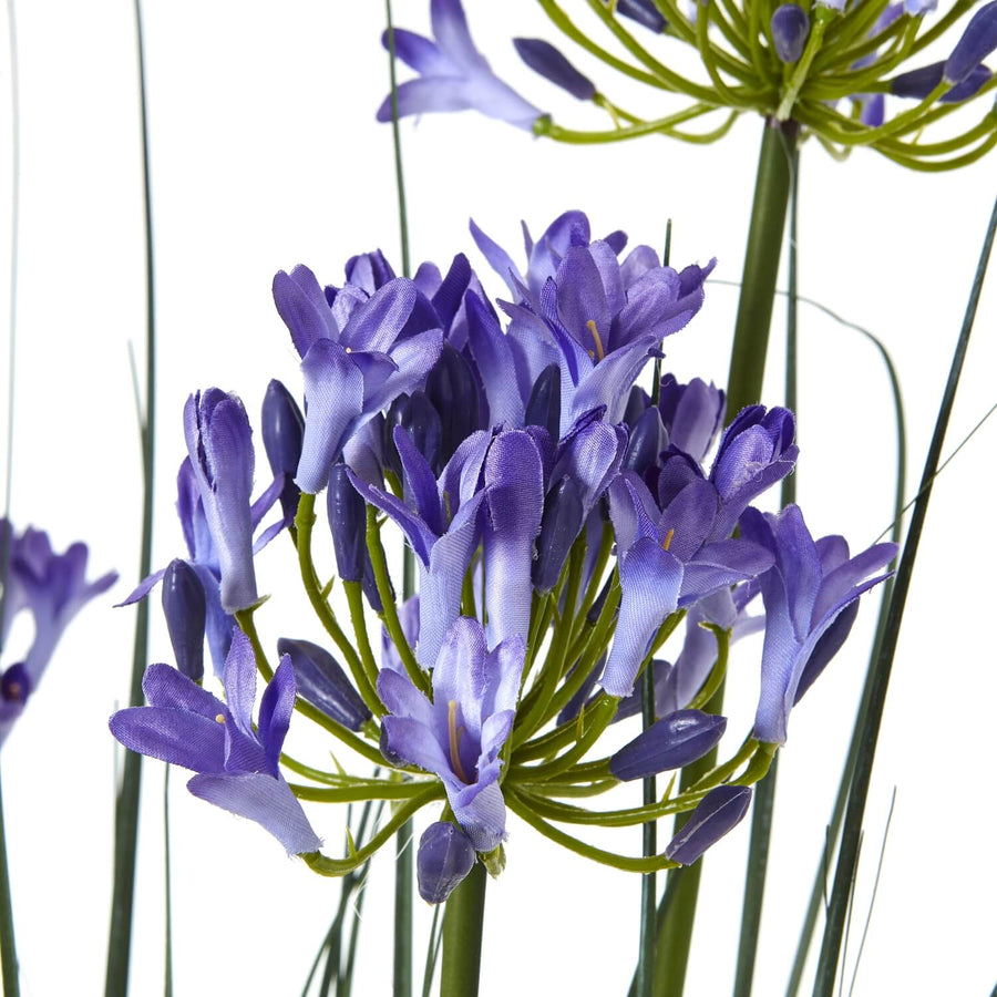 Lifelike blue faux Agapanthus africanus in pot, 47-inch artificial African lily with lush green foliage by Sostter at brixbailey.com