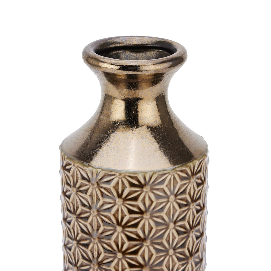 Handcrafted caramel fluted ceramic vase, 40cm tall with symmetrical grooves, Mediterranean-inspired home decor centerpiece. by Sostter at brixbailey.com