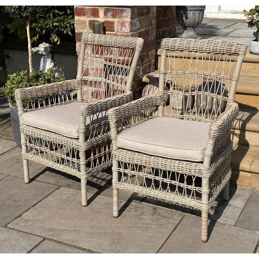 Provence 6-seater outdoor dining set in beige HDPE rattan with aluminum frame and Olefin cushions by Sostter at brixbailey.com