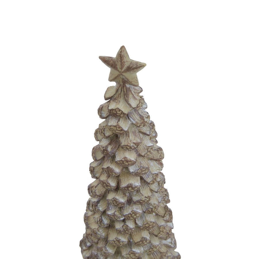 Handcrafted beige cedar-inspired resin tree sculpture with star accent, perfect for winter dÃ©cor and tabletops. by Sostter at brixbailey.com