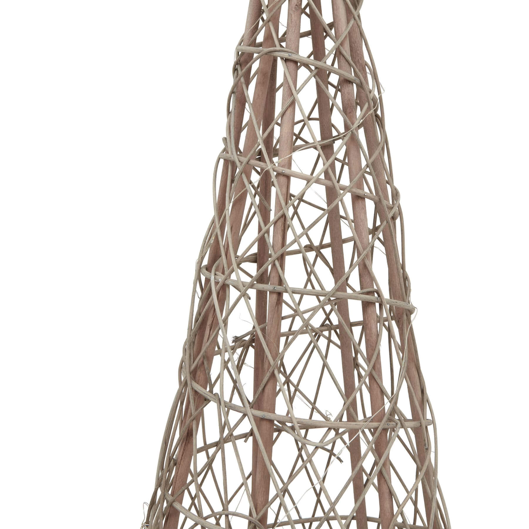 Handwoven wicker Christmas tree with warm LED lights, rustic brown, 130cm tall, star topper, holiday centerpiece by Sostter at brixbailey.com