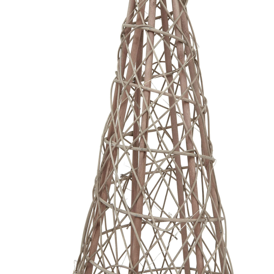 Handwoven wicker Christmas tree with warm LED lights, rustic brown, 130cm tall, star topper, holiday centerpiece by Sostter at brixbailey.com