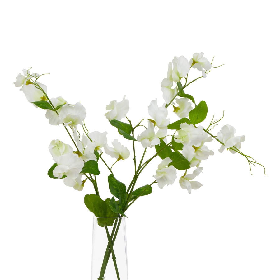 White artificial sweetpea stems with lifelike petals, bendable 24-inch stems for floral arrangements by Sostter at brixbailey.com