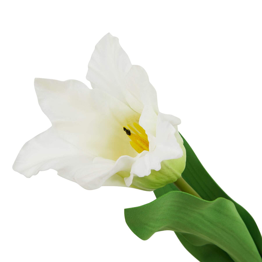 White artificial parrot tulip stem with ruffled petals, 67cm tall, realistic plastic floral decor for vases or centerpieces by Sostter at brixbailey.com