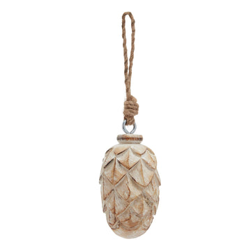 White-washed pine cone ornament with natural textures and luminous finish for holiday decor by Sostter at brixbailey.com