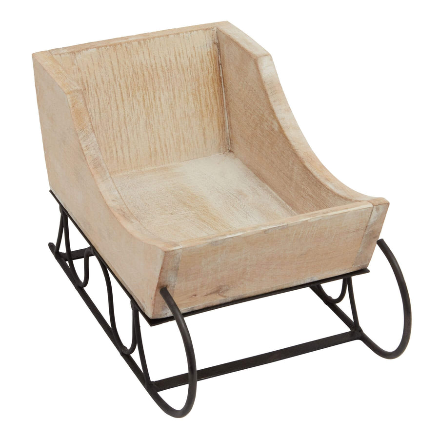 Handcrafted white-wash wooden decorative sleigh with distressed details, perfect for farmhouse or holiday decor. by Sostter at brixbailey.com
