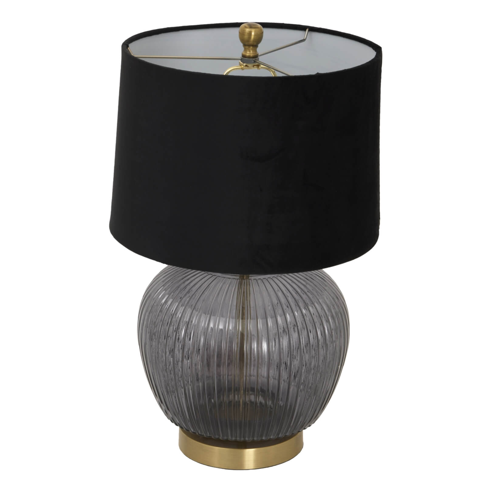 Luxton table lamp with ribbed glass base and black velvet shade, modern home lighting by Sostter at brixbailey.com
