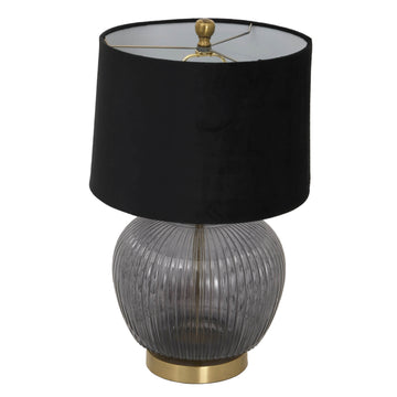 Luxton table lamp with ribbed glass base and black velvet shade, modern home lighting by Sostter at brixbailey.com