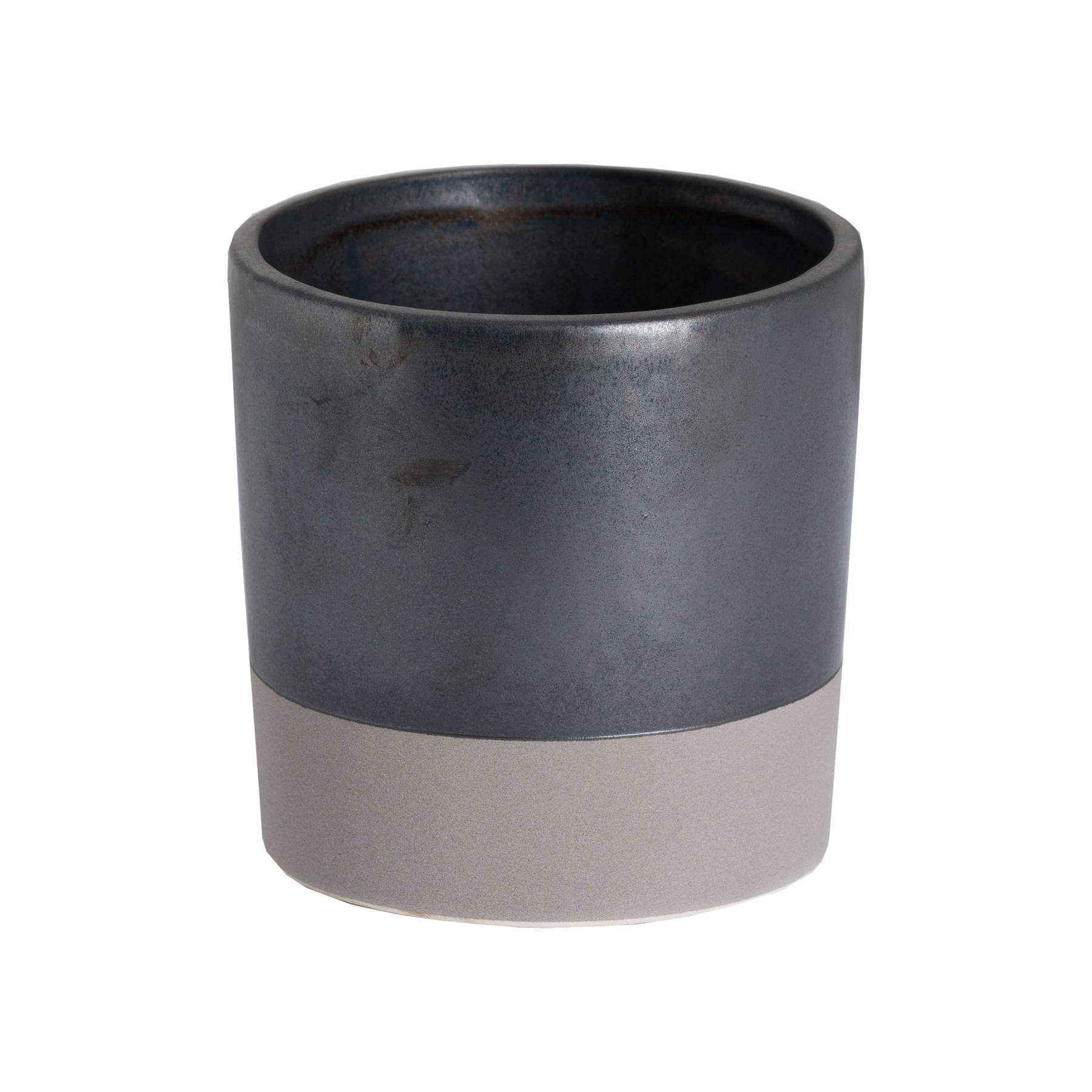 Sleek metallic grey ceramic planter with minimalist design for modern decor, 12cm tall by Sostter at brixbailey.com