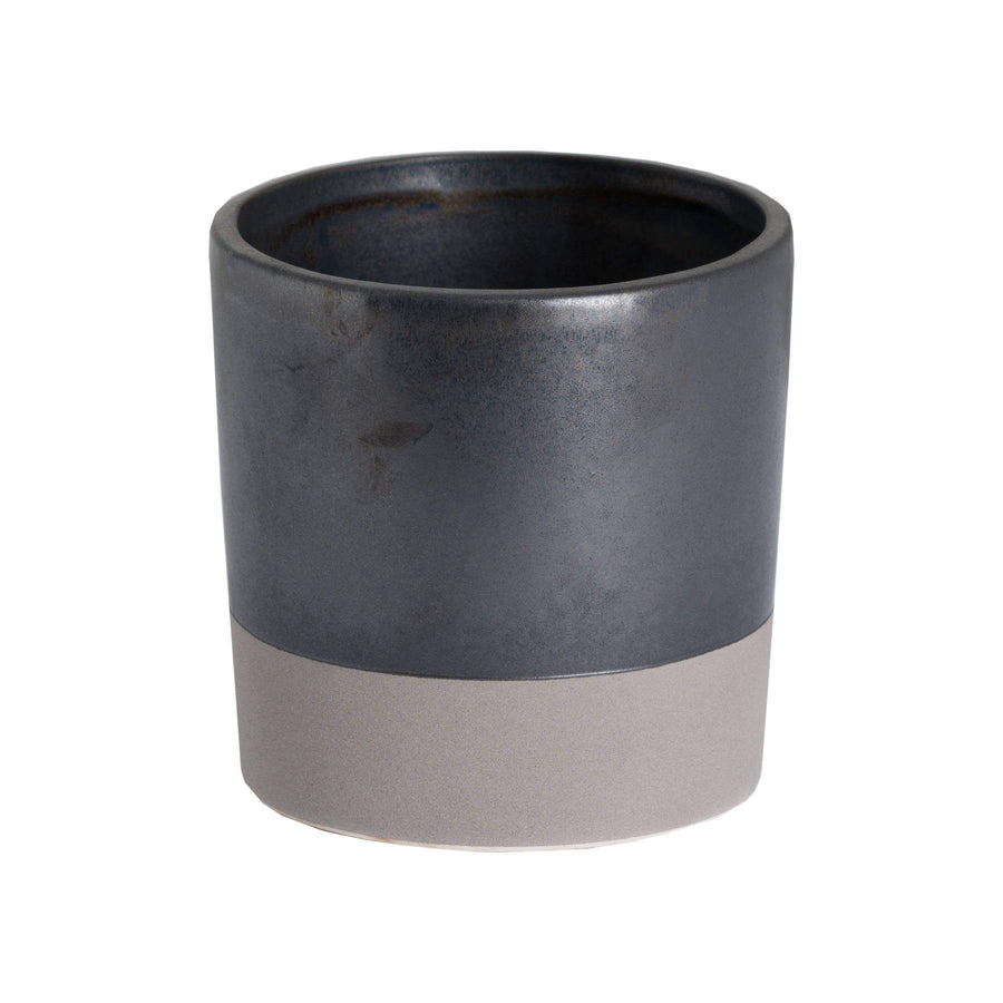 Sleek metallic grey ceramic planter with minimalist design for modern decor, 12cm tall by Sostter at brixbailey.com