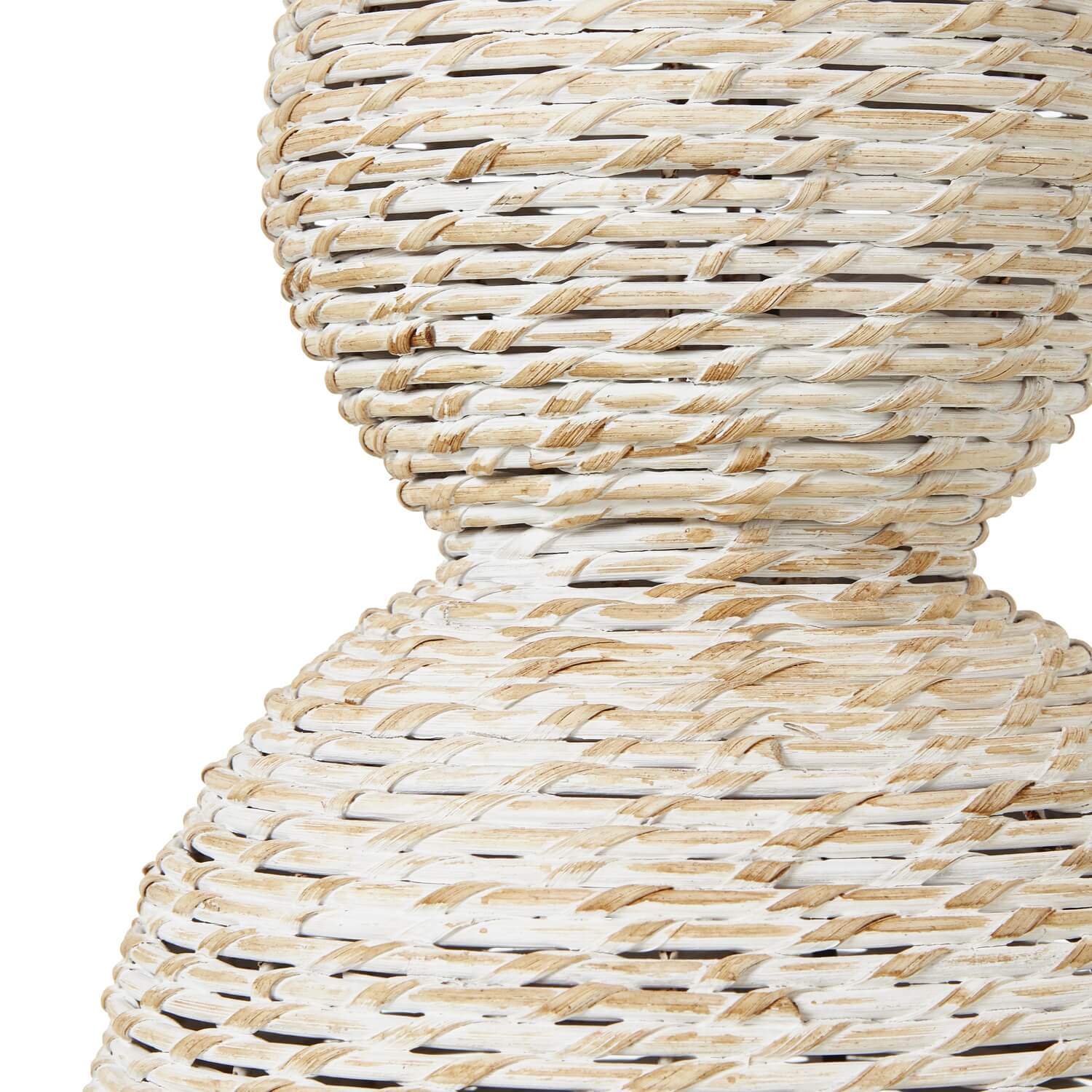 White wash wicker globe table lamp with linen shade, handwoven natural texture, modern farmhouse coastal decor by Sostter at brixbailey.com