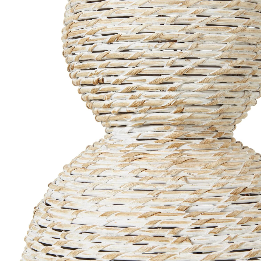 White wash wicker globe table lamp with linen shade, handwoven natural texture, modern farmhouse coastal decor by Sostter at brixbailey.com