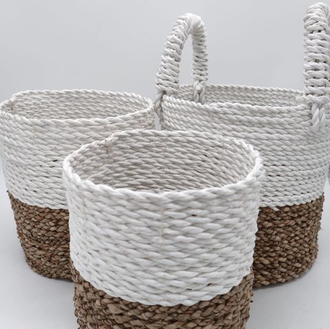 Set of 3 Natural Seagrass Storage Baskets 14-16-17 cm