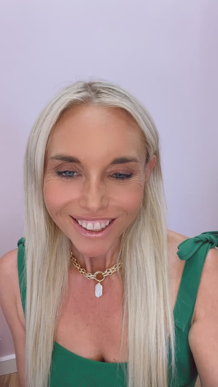 Cuban Choker with Pearl Pendant Necklace in Gold