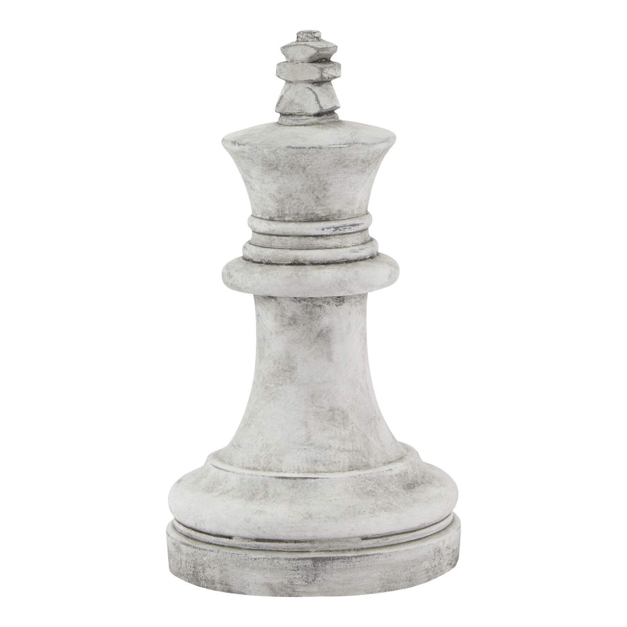 Handcrafted white ceramic chess king with matte finish, 28cm tall, showcasing artisan stone textures and elegant detailing. by Sostter at brixbailey.com