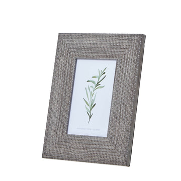 Handwoven grey-washed wooden photo frame, rustic modern design, fits 4x6 pictures, artisanal texture for home decor. by Sostter at brixbailey.com