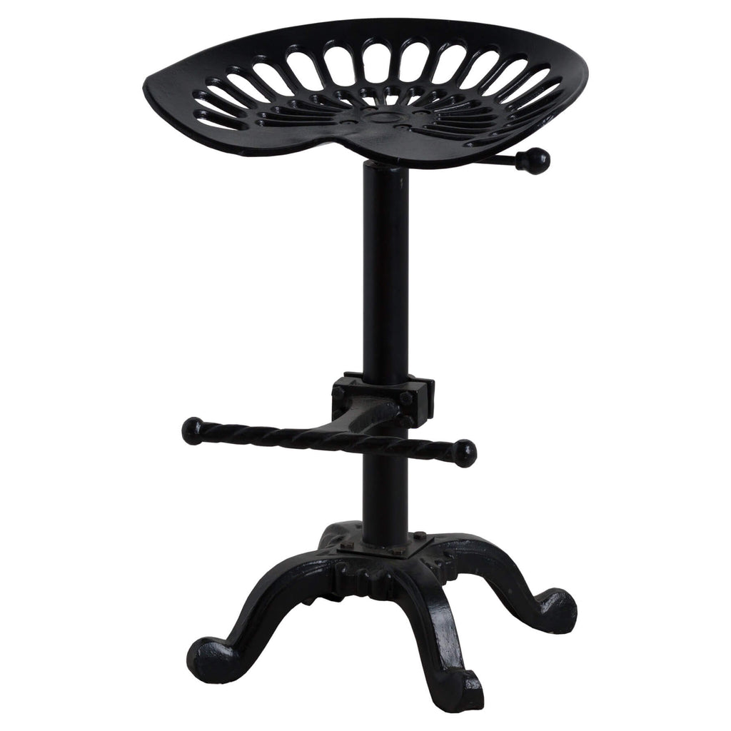Black metal tractor seat stool with adjustable height for industrial-chic decor by Sostter at brixbailey.com