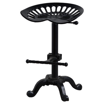 Black metal tractor seat stool with adjustable height for industrial-chic decor by Hill Interiors at brixbailey.com