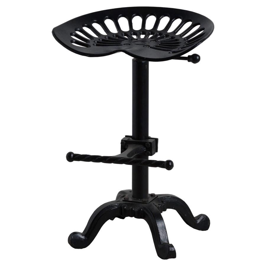 Black metal tractor seat stool with adjustable height for industrial-chic decor by Sostter at brixbailey.com