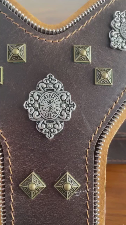 "AZTEC" BIG dog SET - Harness - collar - lead. Brown