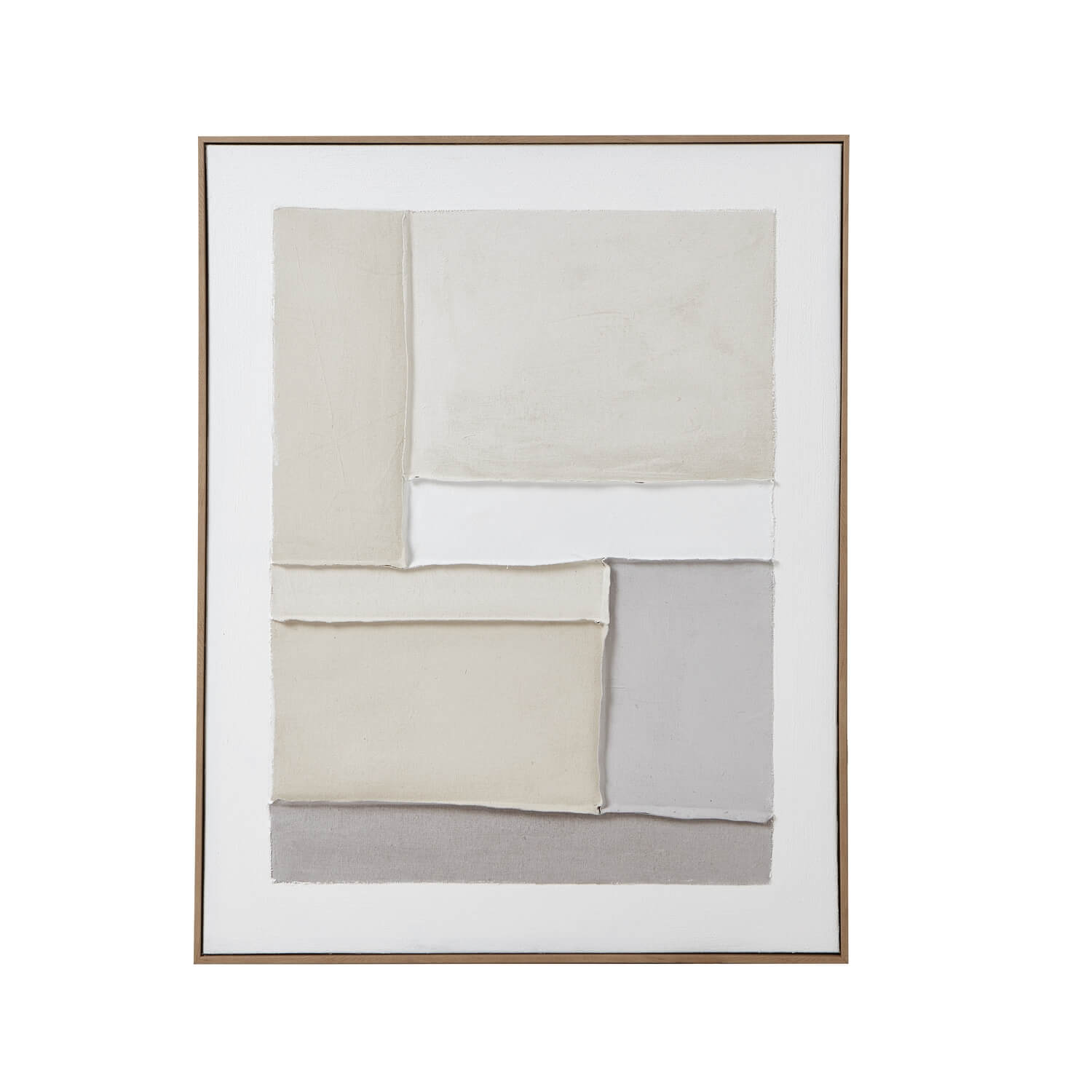 Abstract geometric canvas art in cream, white, and grey tones with champagne wood frame for modern interiors by Sostter at brixbailey.com