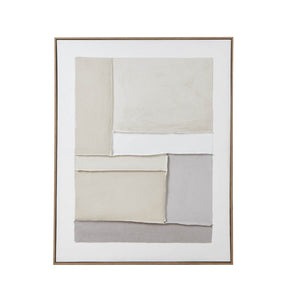 Abstract geometric canvas art in cream, white, and grey tones with champagne wood frame for modern interiors by Sostter at brixbailey.com